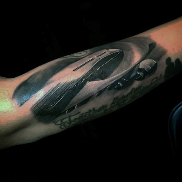 Realistic Flying Airplane Tattoo on Bicep