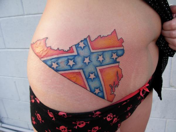 Rebel Flag Tattoo On Stomach.