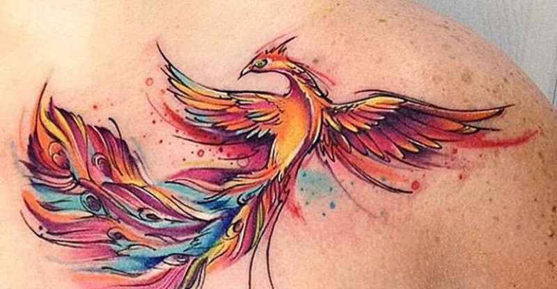Rising colorful Phoenix Tattoo On back shoulder