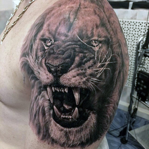 Roaring Lion Tattoo On Bicep