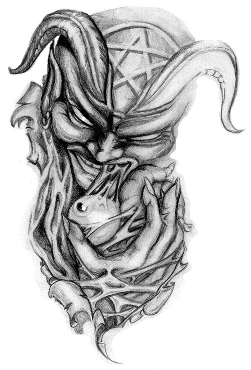Scary Demon With Horns Tattoo Design