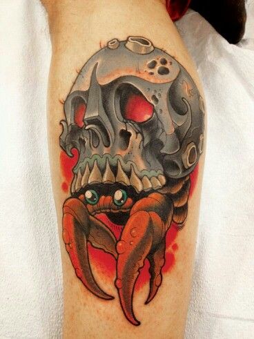 Skull Crab Tattoo Design On Leg Calf