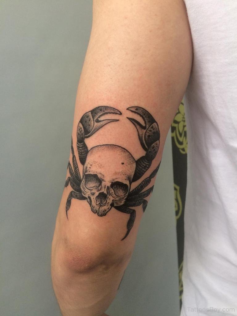 Skull Crab Tattoo Design On elbow