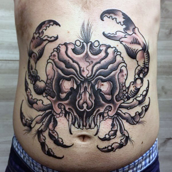 Skull Crab Tattoo On Stomach