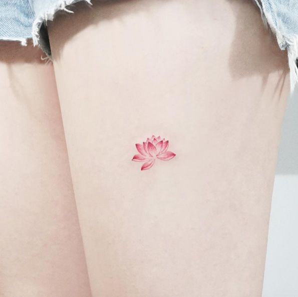 Small Cute Lotus Tattoo On thigh