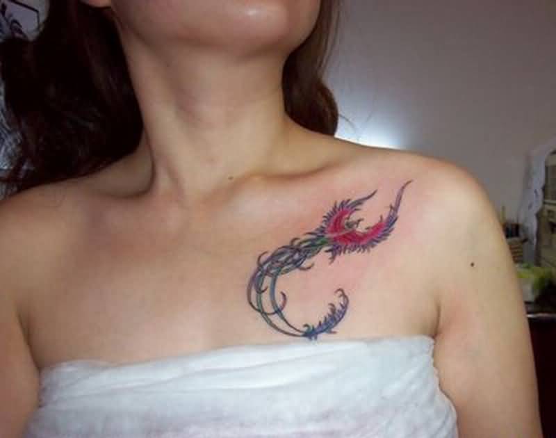 Small Rising Phoenix Tattoo On Front shoulder