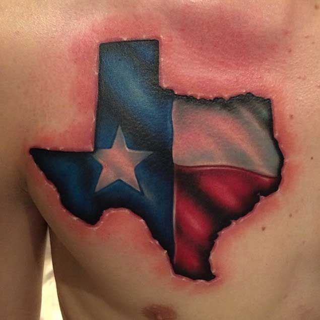State Of Texas Flag Tattoo On Chest