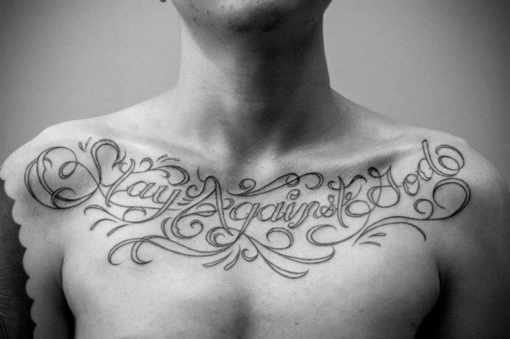 Stay Against God – Lettering Tattoo On Chest