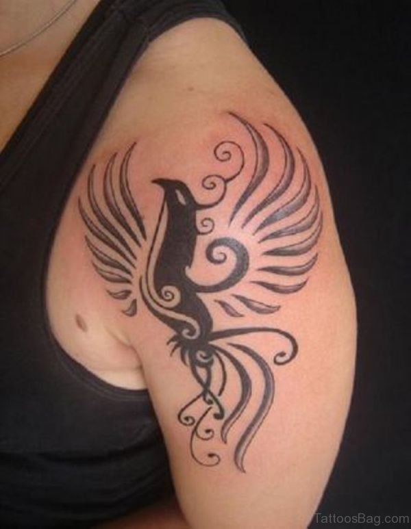 Stunning Black Phoenix Tattoo On Bicep