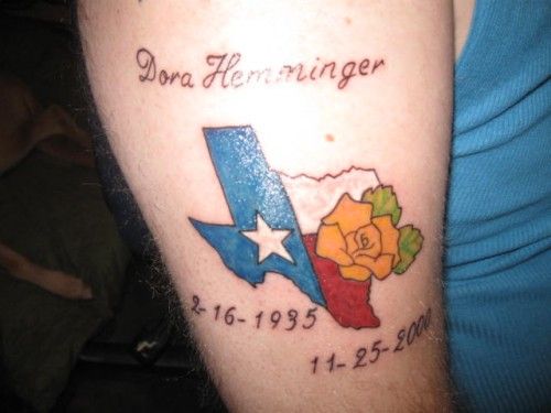 Texas Flag Memorial Tattoo Design On Leg