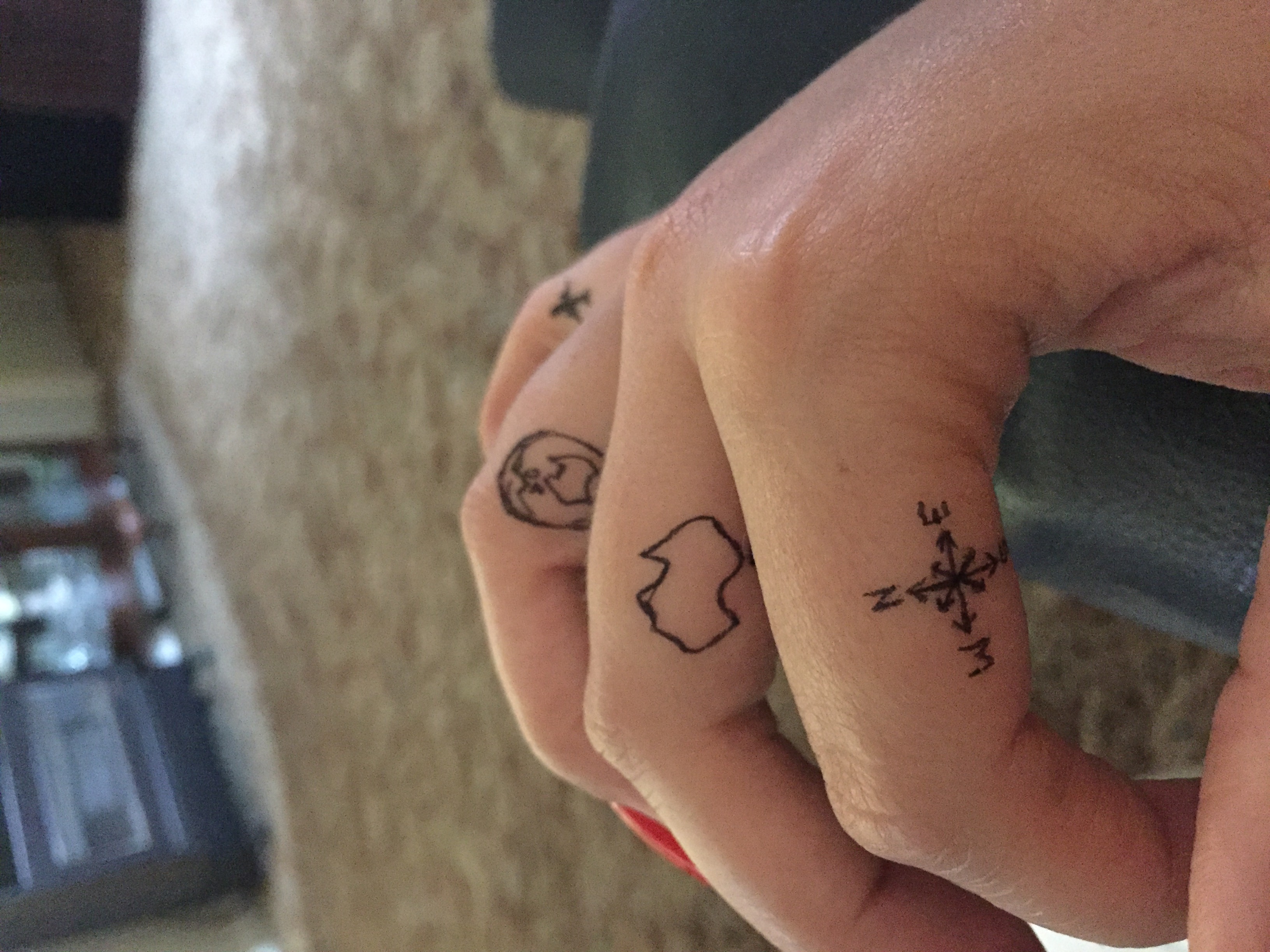 Tiny Compass and Maps Travel Finger Tattoos