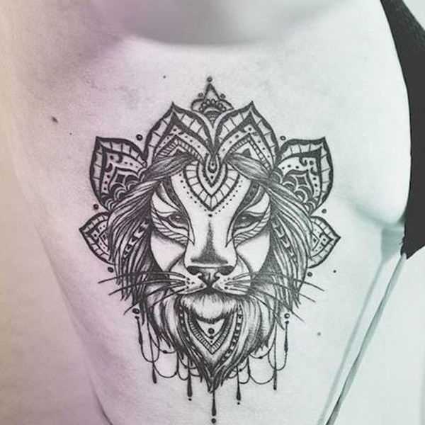 Traditional Lion Tattoo On side Rib Cage