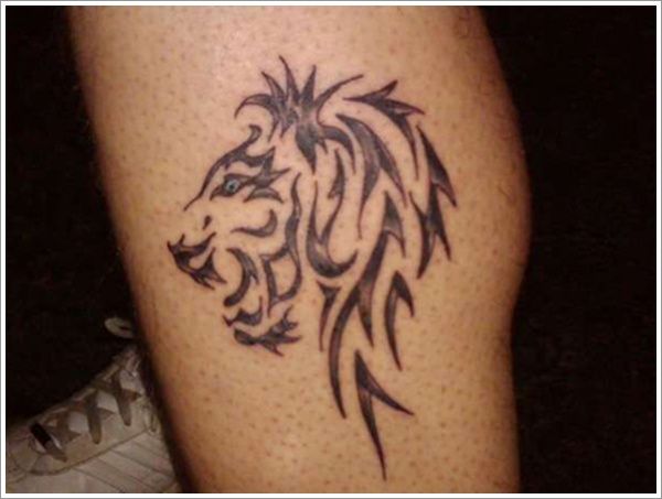 Tribal Lion Tattoo on leg