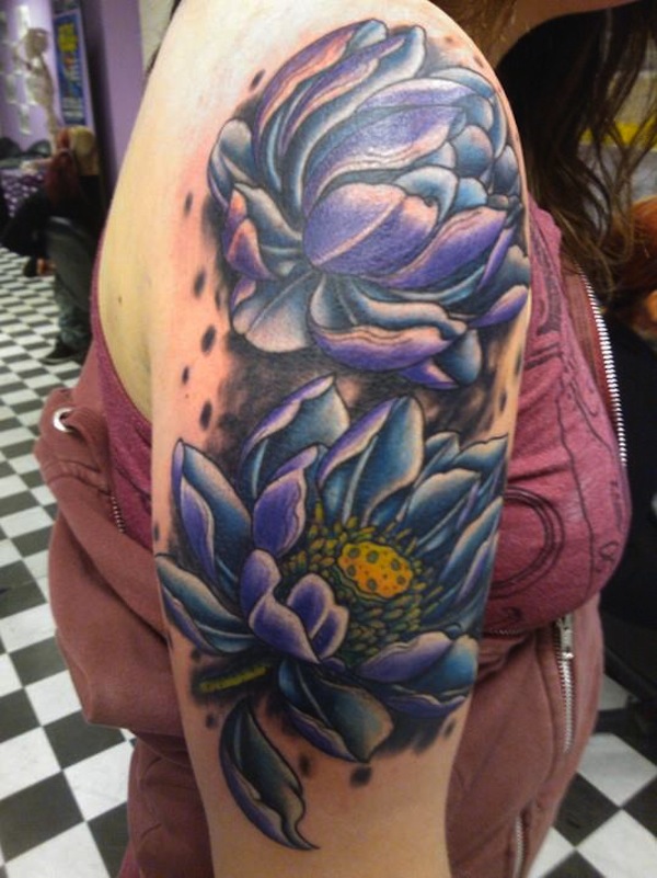 Twin Purple Lotus Tattoo On Upper Arm