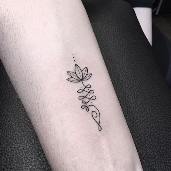 Unalome And Lotus Flower Tattoo On Forearm