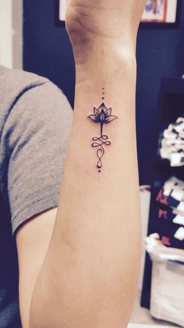 Unalome Lotus Tattoo On Wrist