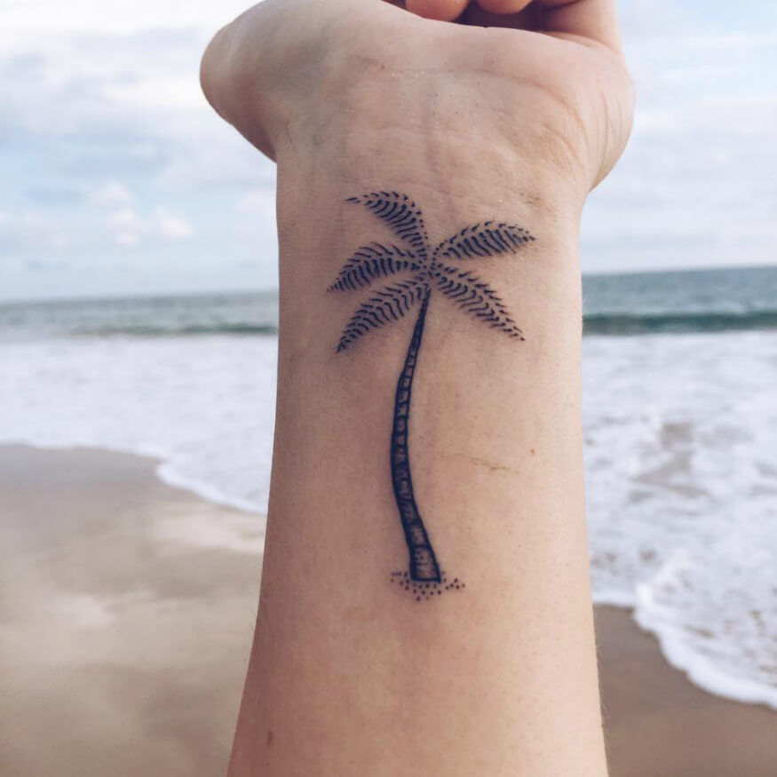 Wanderlust Palm Tree Tattoo on Forearm