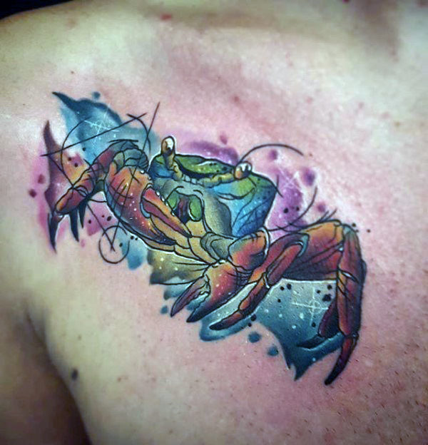 Watercolor Crab Tattoo On chest