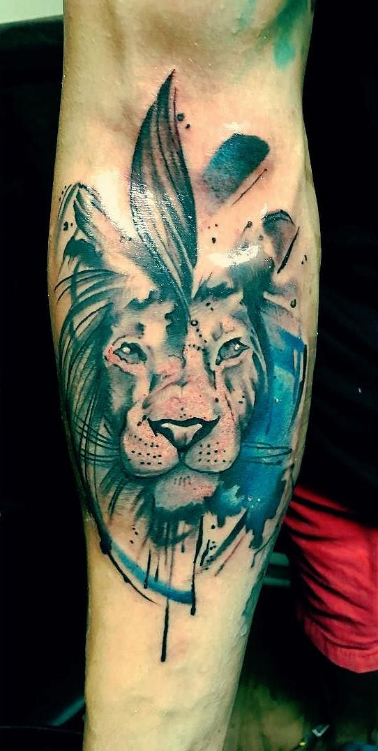 Watercolor Lion Tattoo On Forearm