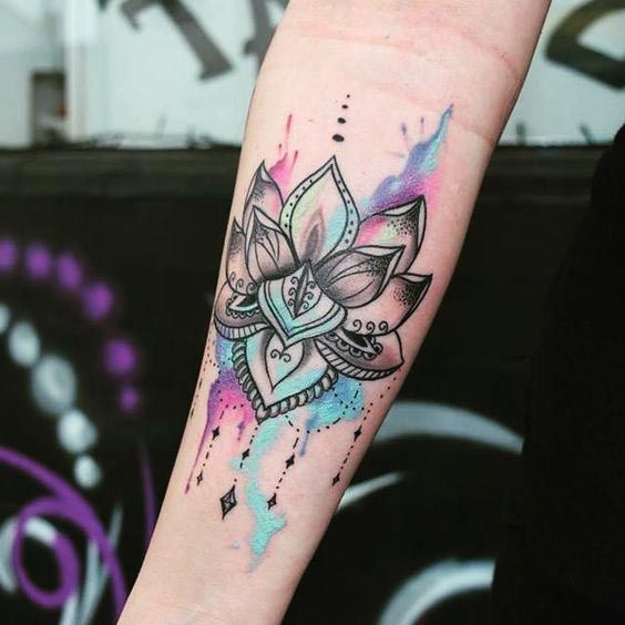 Watercolor Lotus Tattoo On Forearm