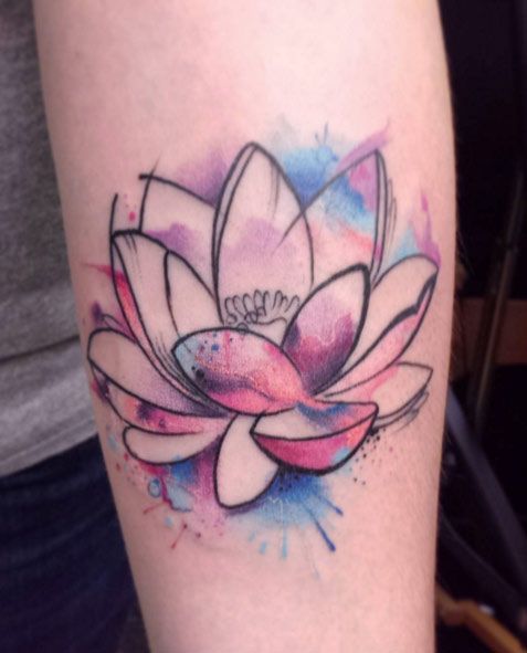 Watercolor Lotus Tattoo On Leg