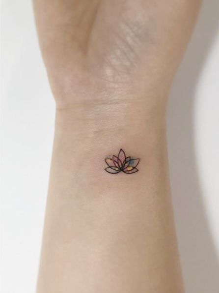 Watercolor Tiny Lotus Tattoo On Wrist