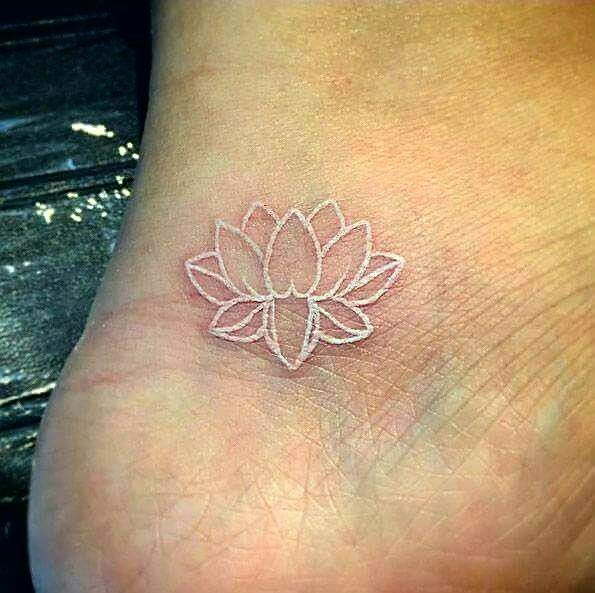 White Ink Lotus Tattoo On Ankle