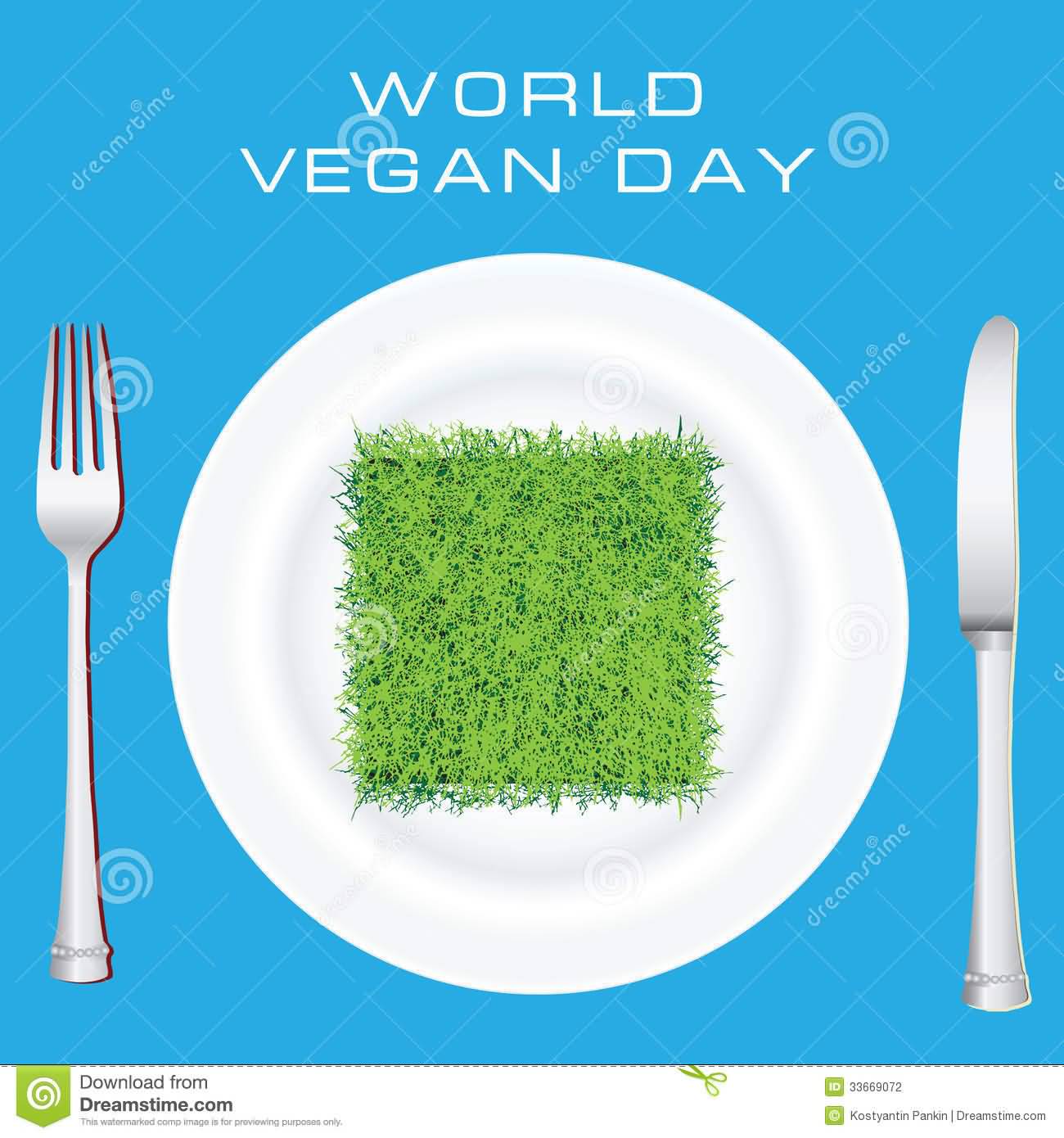 World Vegan Day Grass In Plate for breakfast illustration