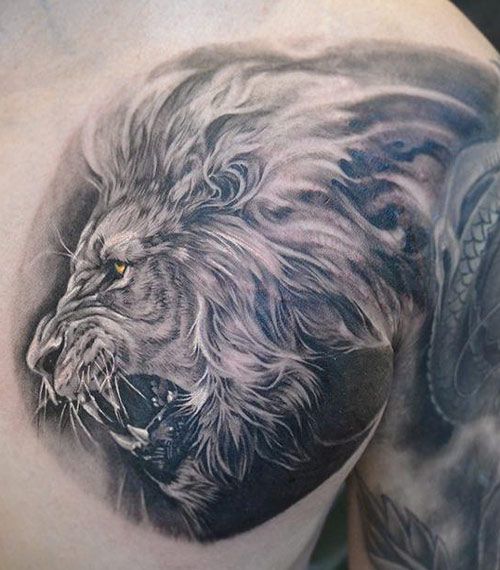 cool Angry Lion Tattoo Design Idea