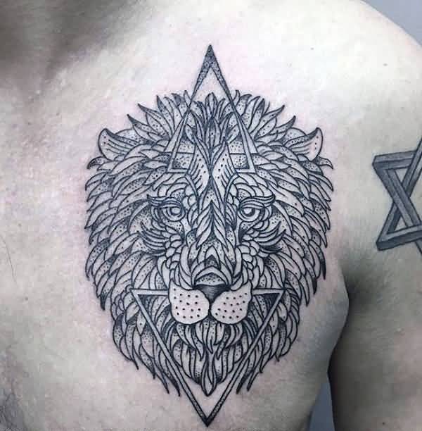 geometric Lion Tattoo On Chest