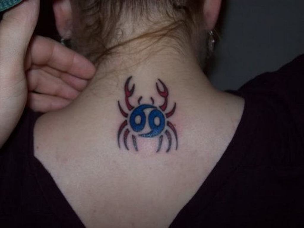 small Cute Crab Tattoo On Neck