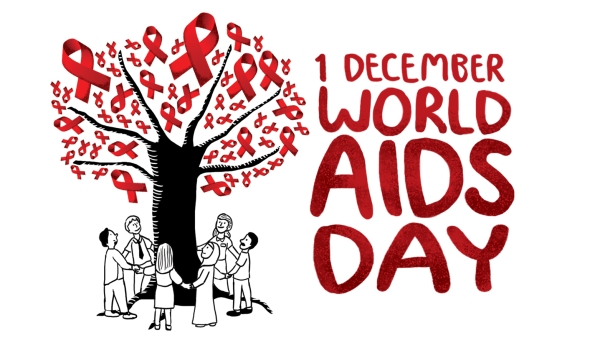 1 December World Aids day logo with red ribbon tree image