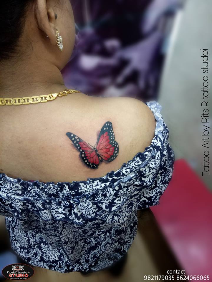 Butterfly Tattoo on Back Shoulder by  R-Tattoo Studio