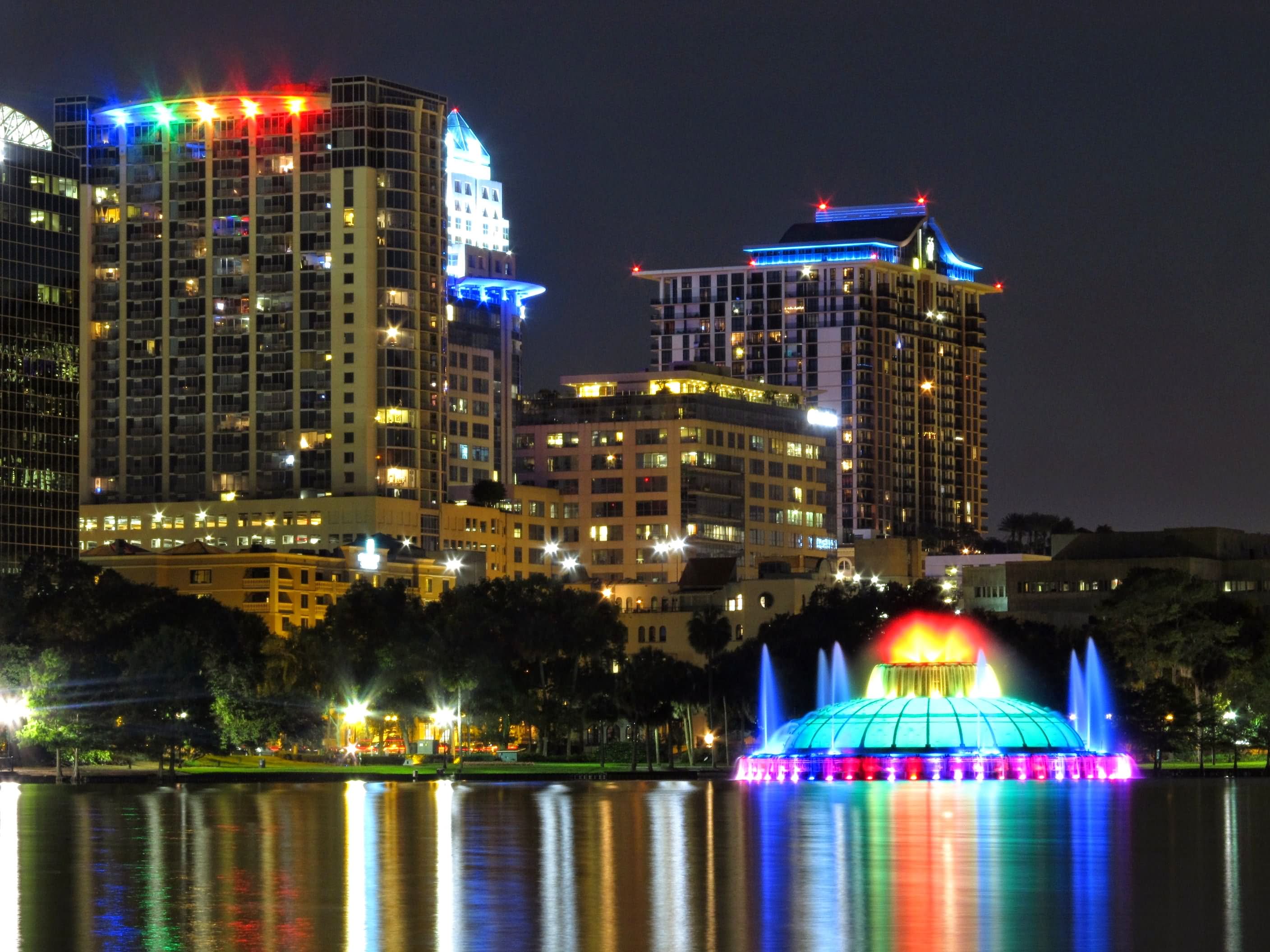 Classic Lake Eola Park in Orlando At Night