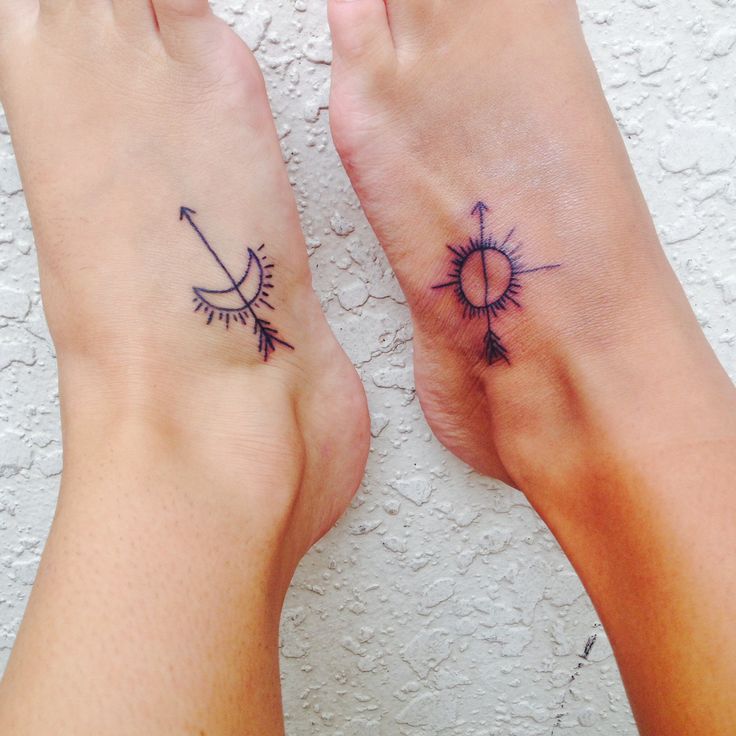Cool Couple Sun And Moon Travel Tattoo On Feet