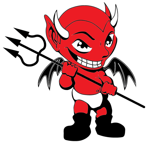 Cure Red Baby Devil With Trident Tattoo Design