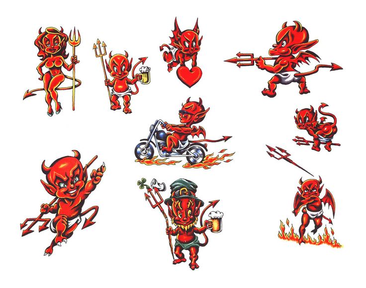 Cute Red Cartoon Devil Tattoo Designs For Girls