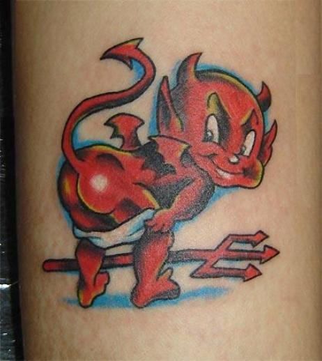 Funny Red Baby Devil Tattoo Design