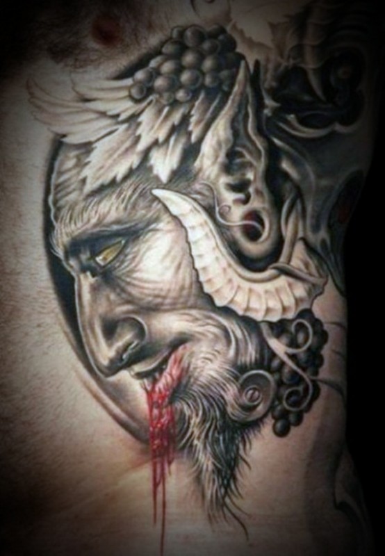 Grey Ink Devil Tattoo For The Devils