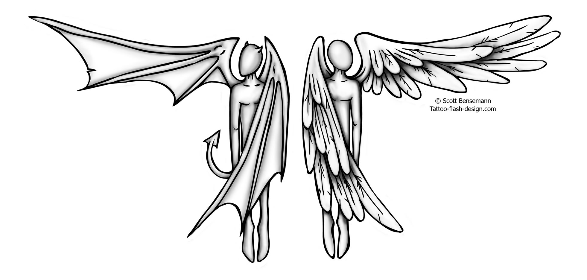 Half Angel Half Devil Tattoo Design By Scott Bensemann