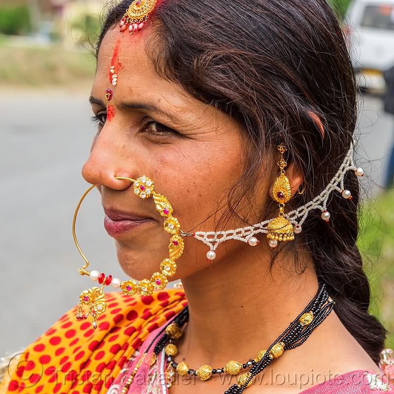 Indian Women With Traditional Giant Nose Ring Nostril Piercing