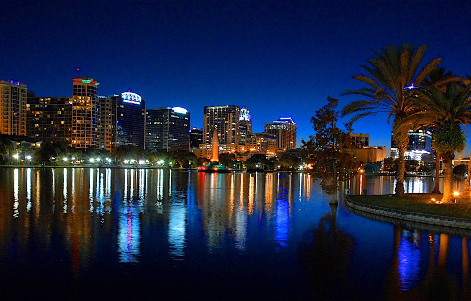 Night View Of Lake Eola, Orlando, Florida