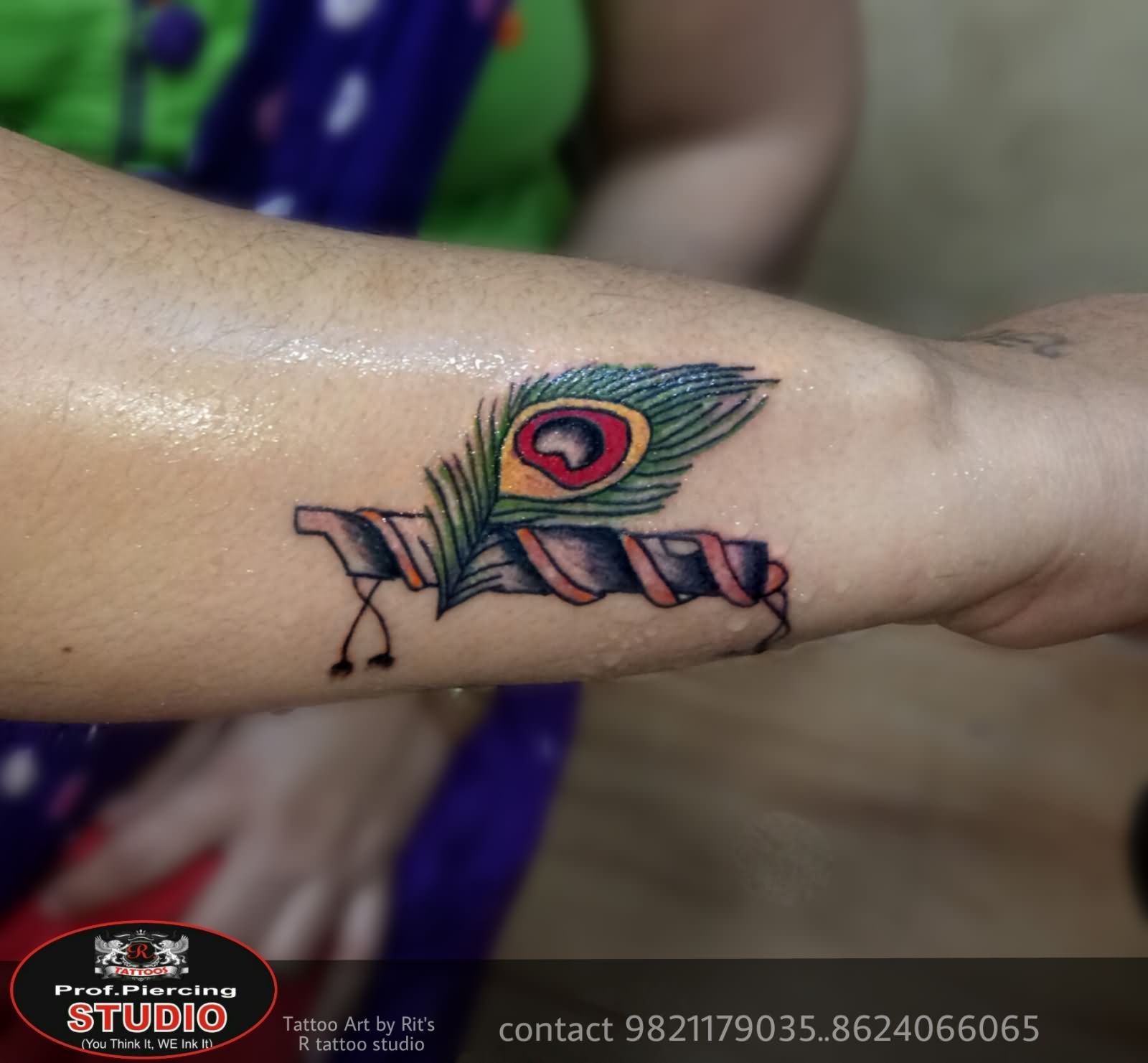 Mor pankh with bansuri tattoo on hand || flute tattoo || #shorts - YouTube