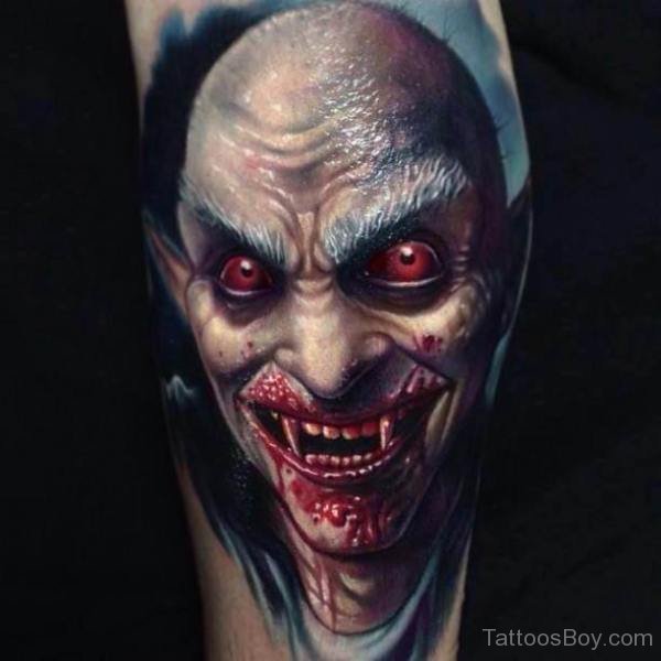 Realistic Horror Vampire Devil Tattoo By Paul Acker