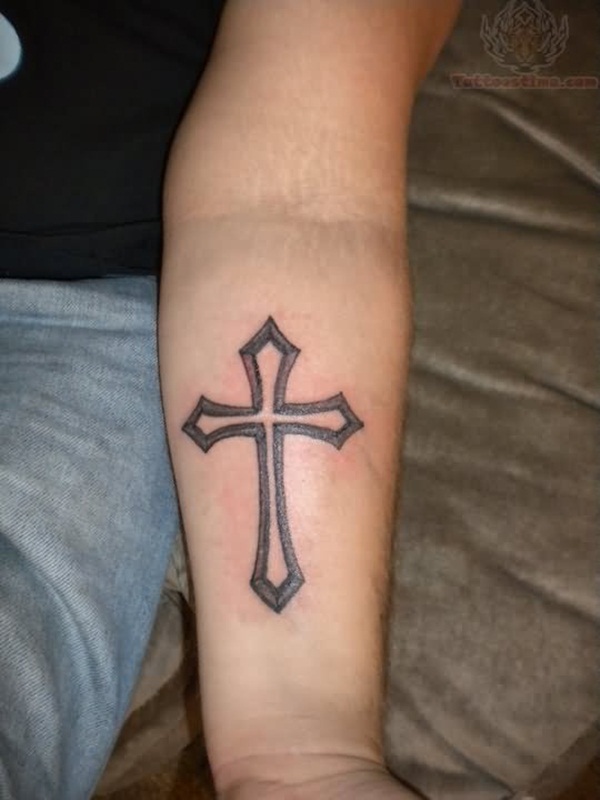 Simple & Beautiful Cross Tattoo on Forearm