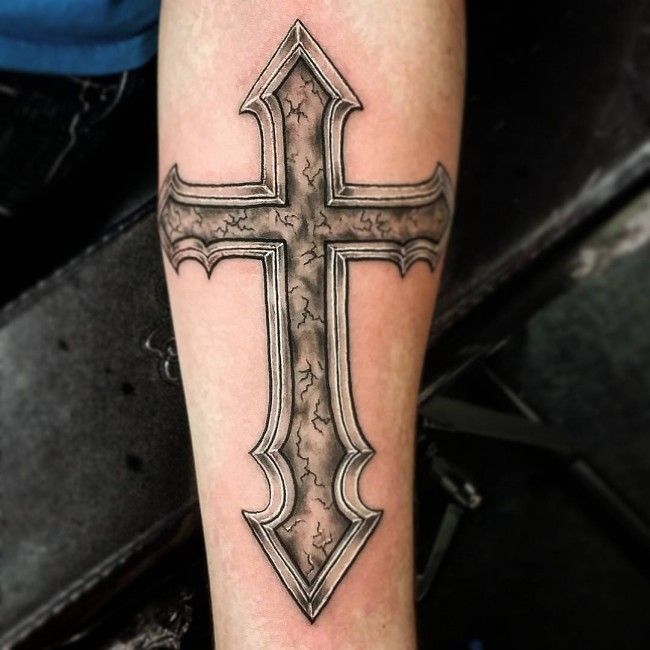 Simple Christian Cross Tattoo On Forearm