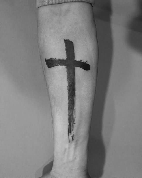 Simple Cross Brush Stroke Tattoo on Forearm