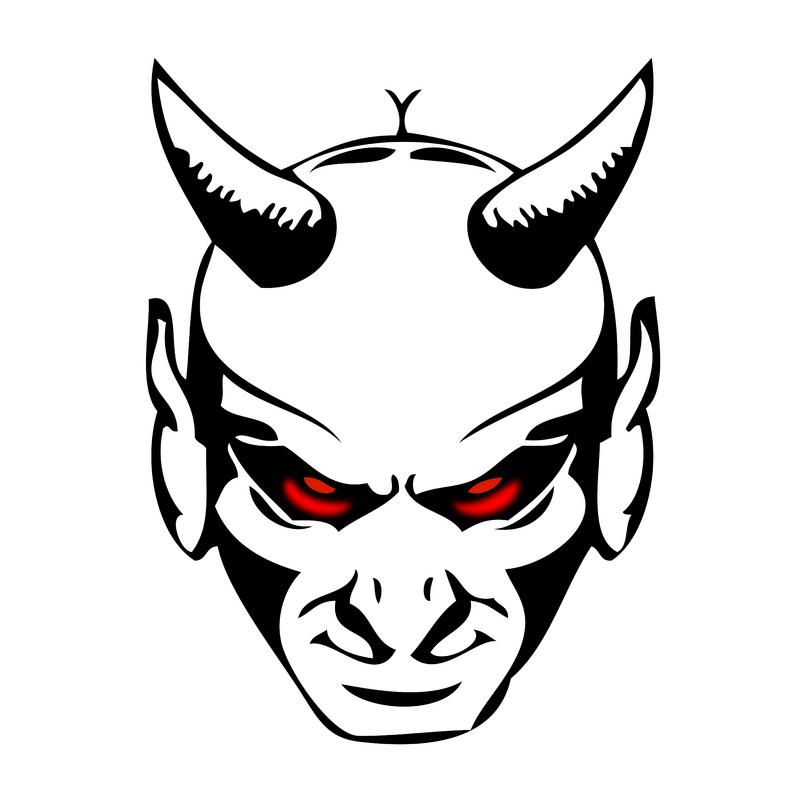 Simple Red Eyed Devil With Horns Tattoo Design