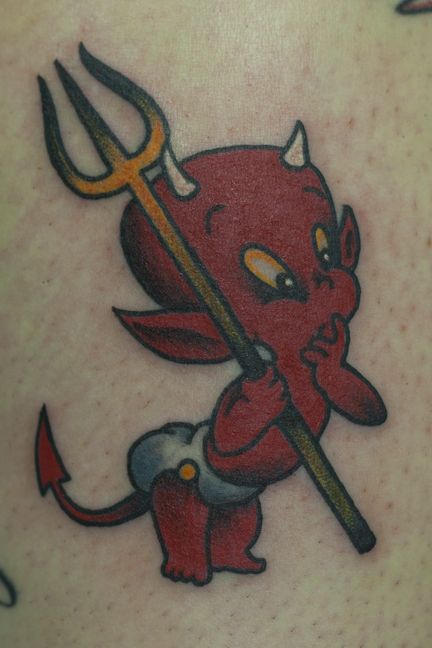 Small Red Color Baby Devil Tattoo
