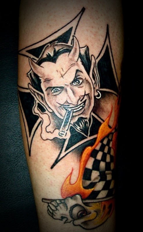Unique Smoking Devil Tattoo on Arm